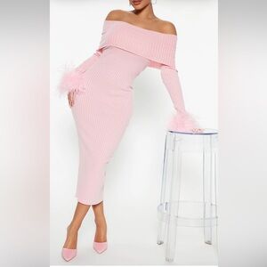 Fashion Nova Pink Off-Shoulder Midi Dress